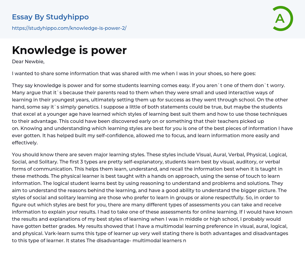 Knowledge is power Essay Example