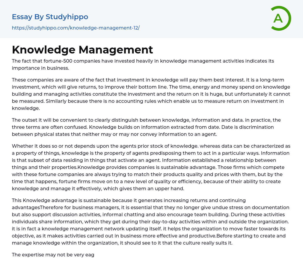 Knowledge Management Essay Example