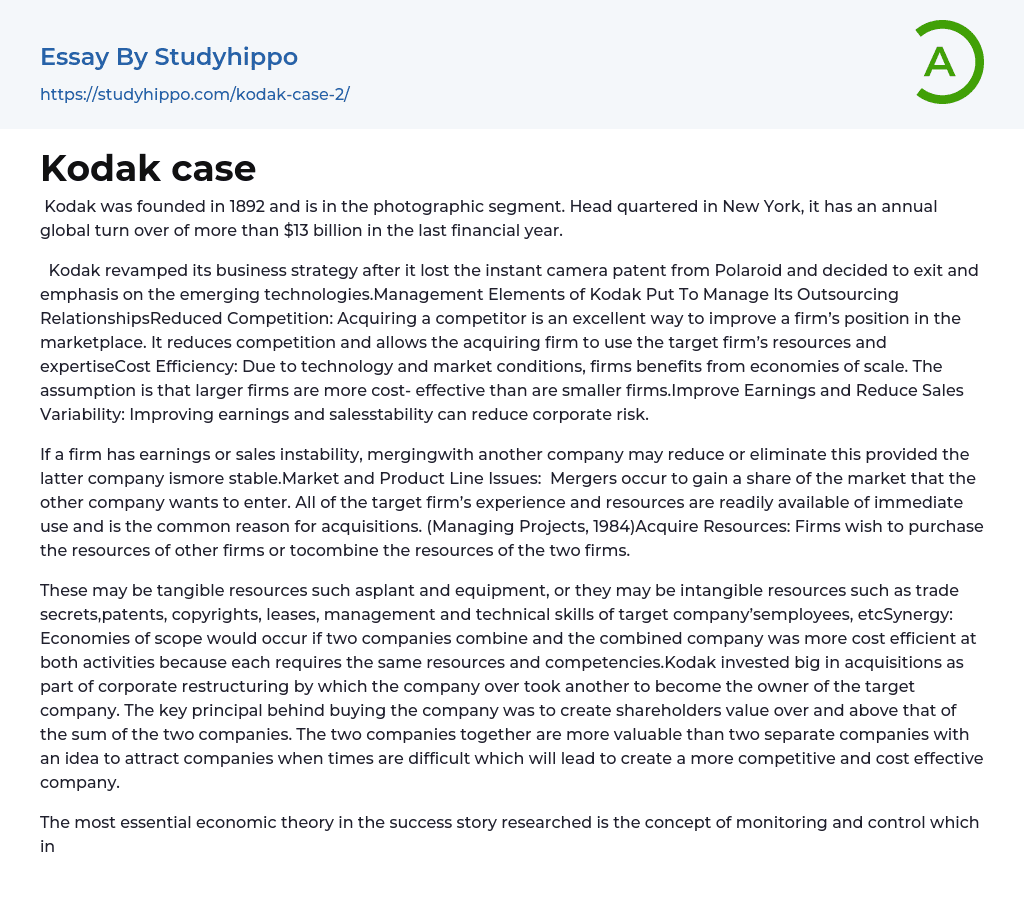 Kodak case Essay Example