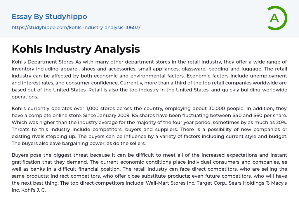 Kohls Industry Analysis Essay Example