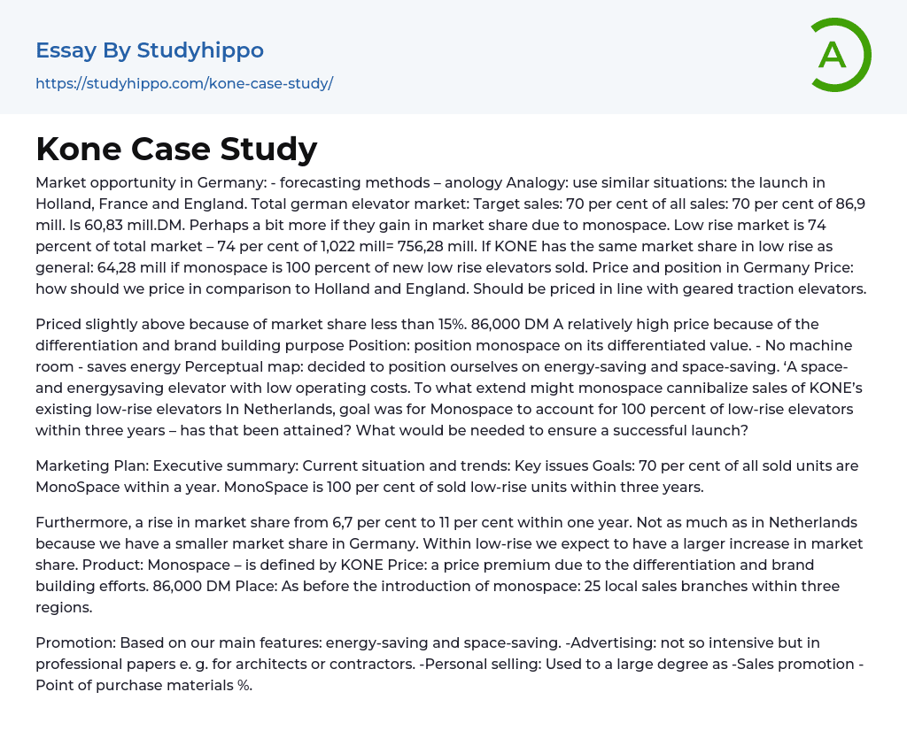 Kone Case Study Essay Example