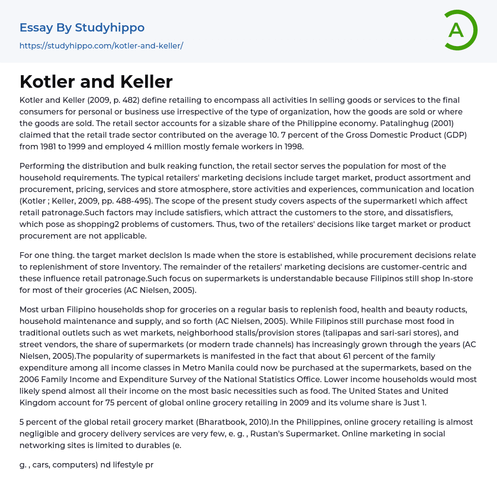Kotler and Keller Essay Example