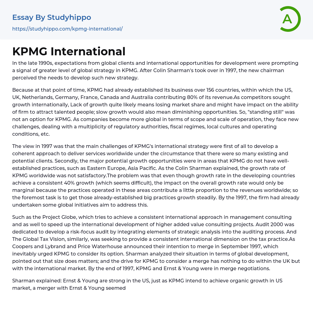 KPMG International Essay Example