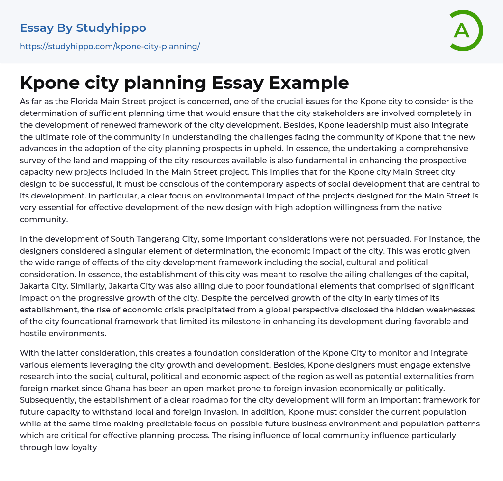 Kpone city planning Essay Example