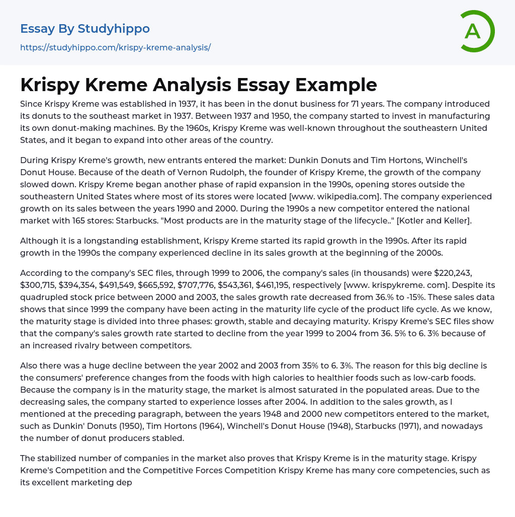 Krispy Kreme Analysis Essay Example