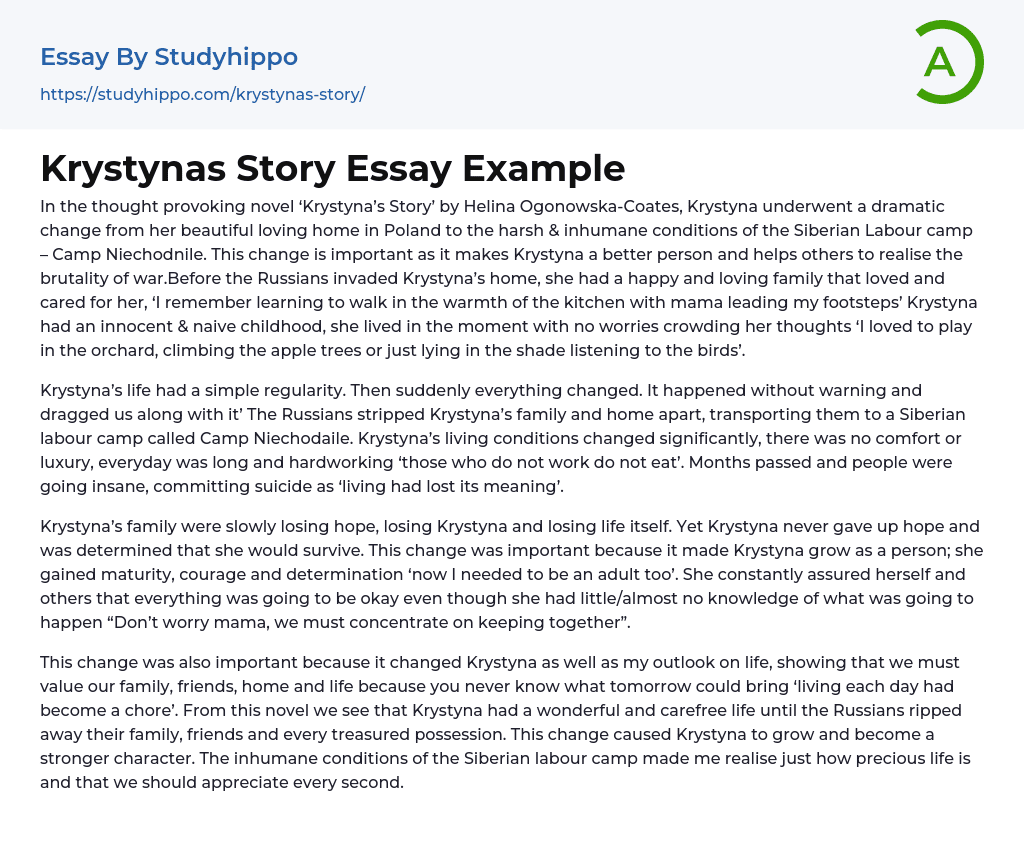 Krystynas Story Essay Example
