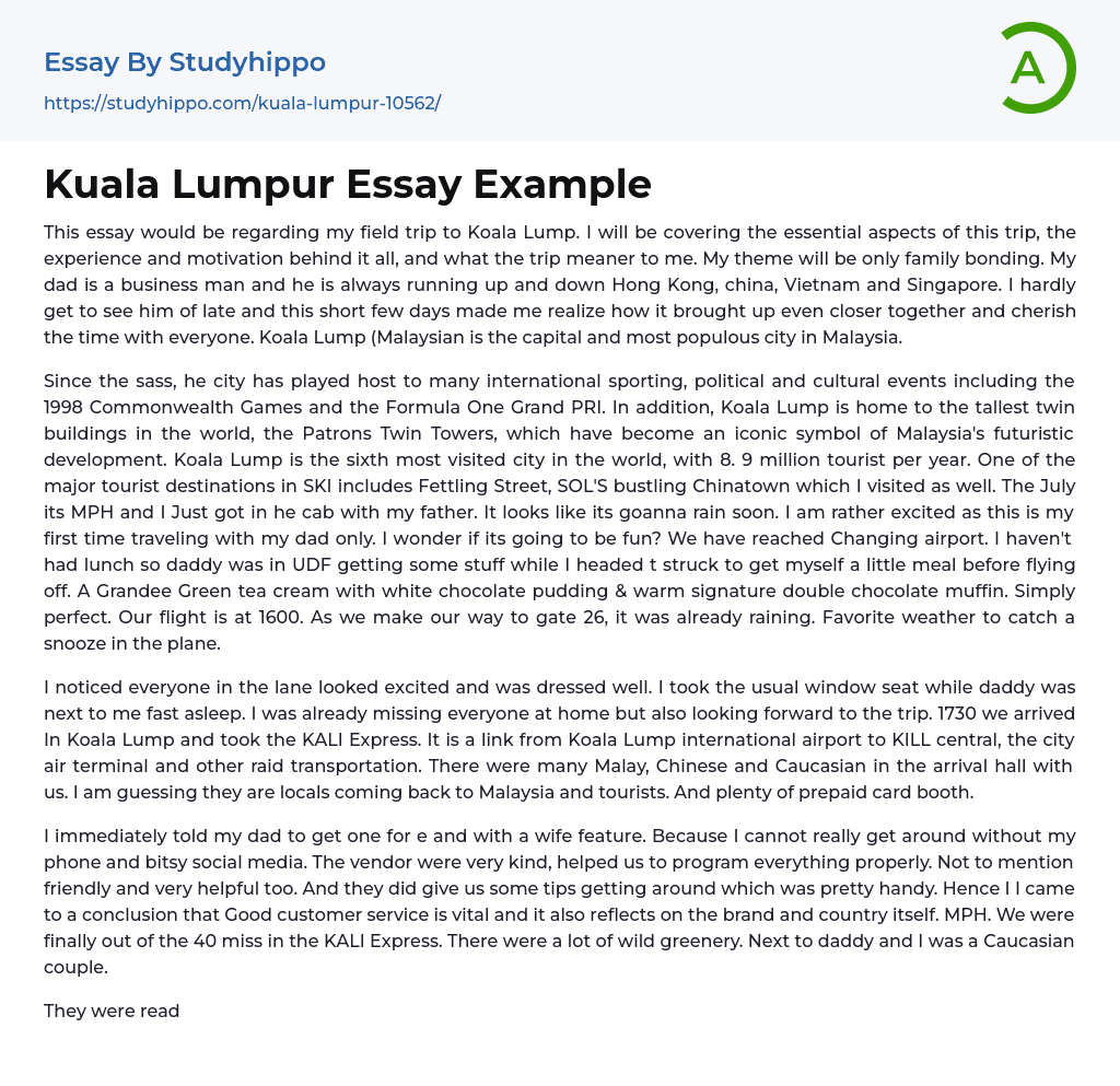 Kuala Lumpur Essay Example