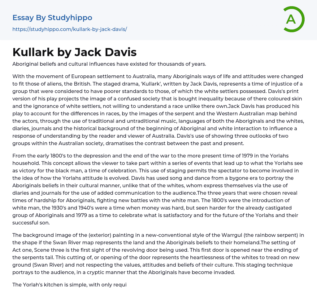 Kullark by Jack Davis Essay Example