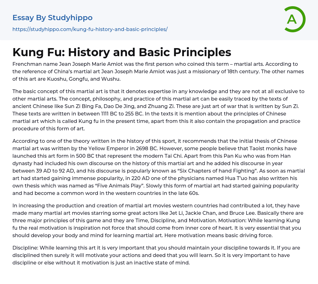 Kung Fu: History and Basic Principles Essay Example