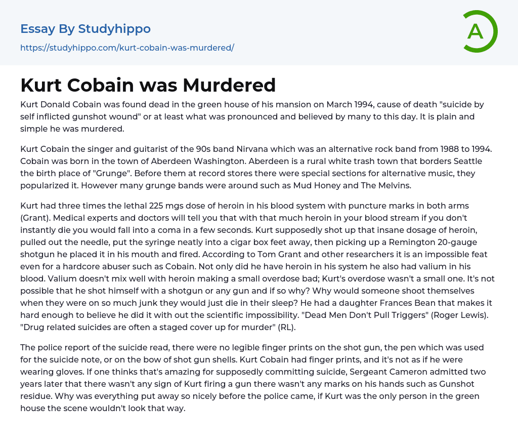 Kurt Cobain was Murdered Essay Example