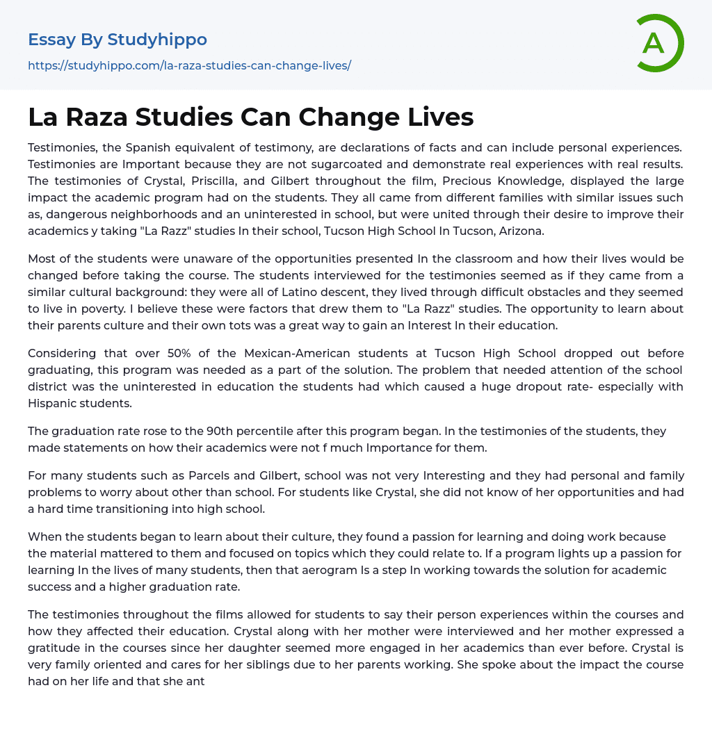 La Raza Studies Can Change Lives Essay Example