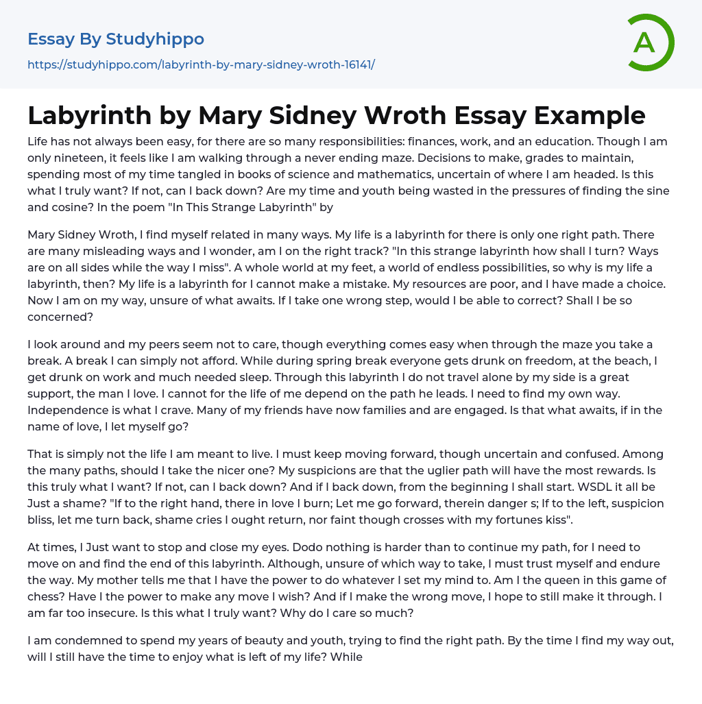 Labyrinth by Mary Sidney Wroth Essay Example