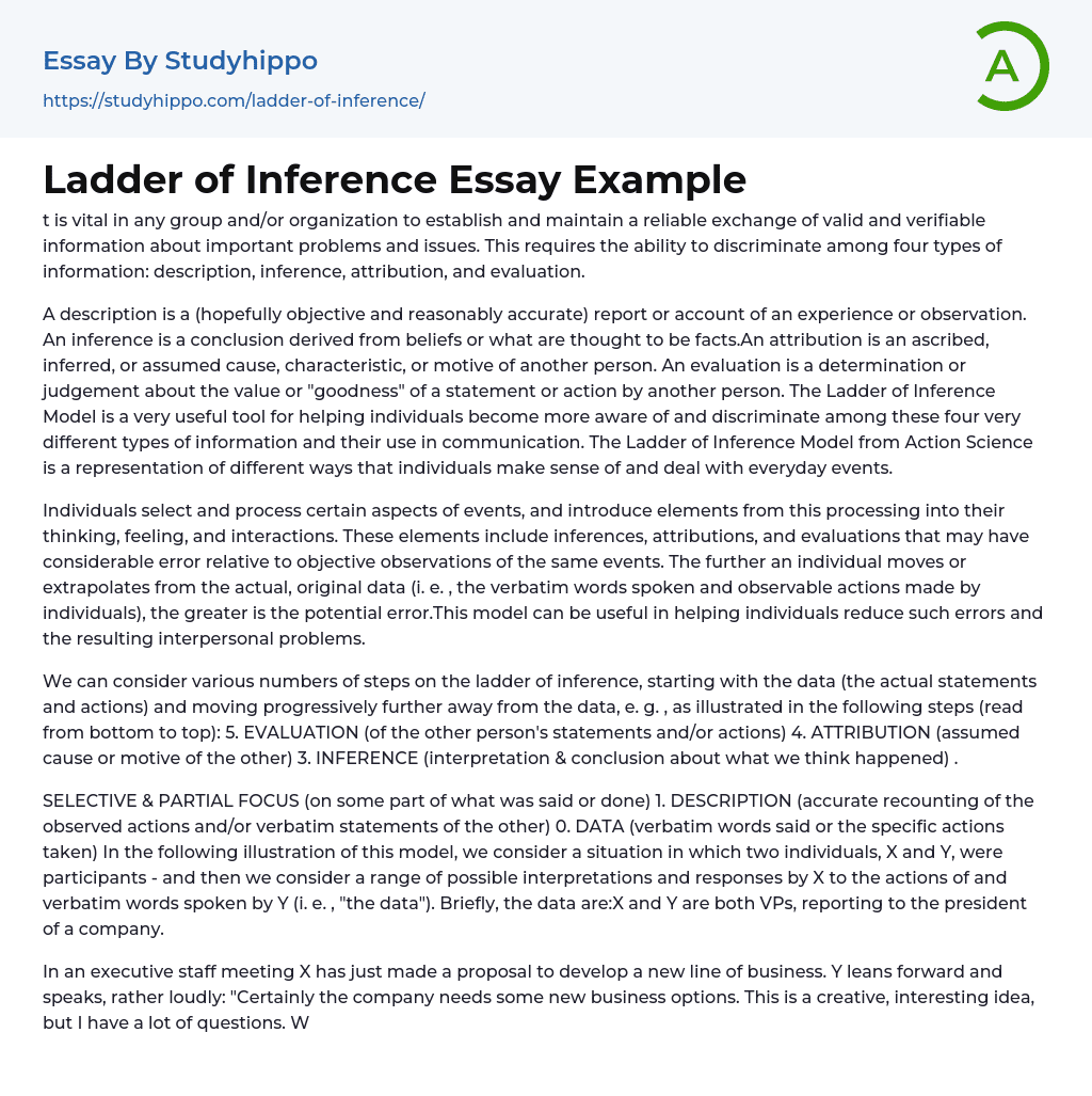 Ladder of Inference Essay Example