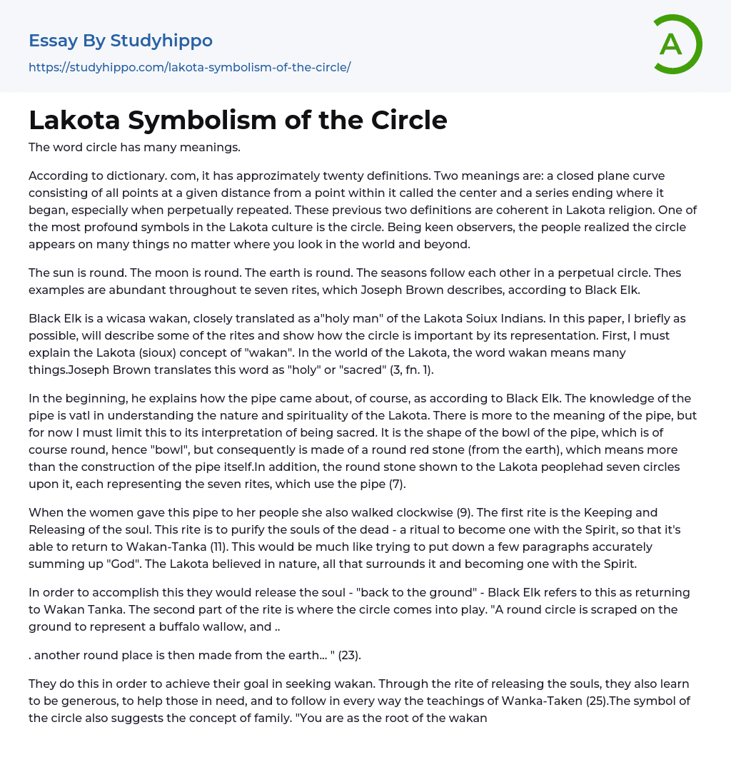 Lakota Symbolism of the Circle Essay Example