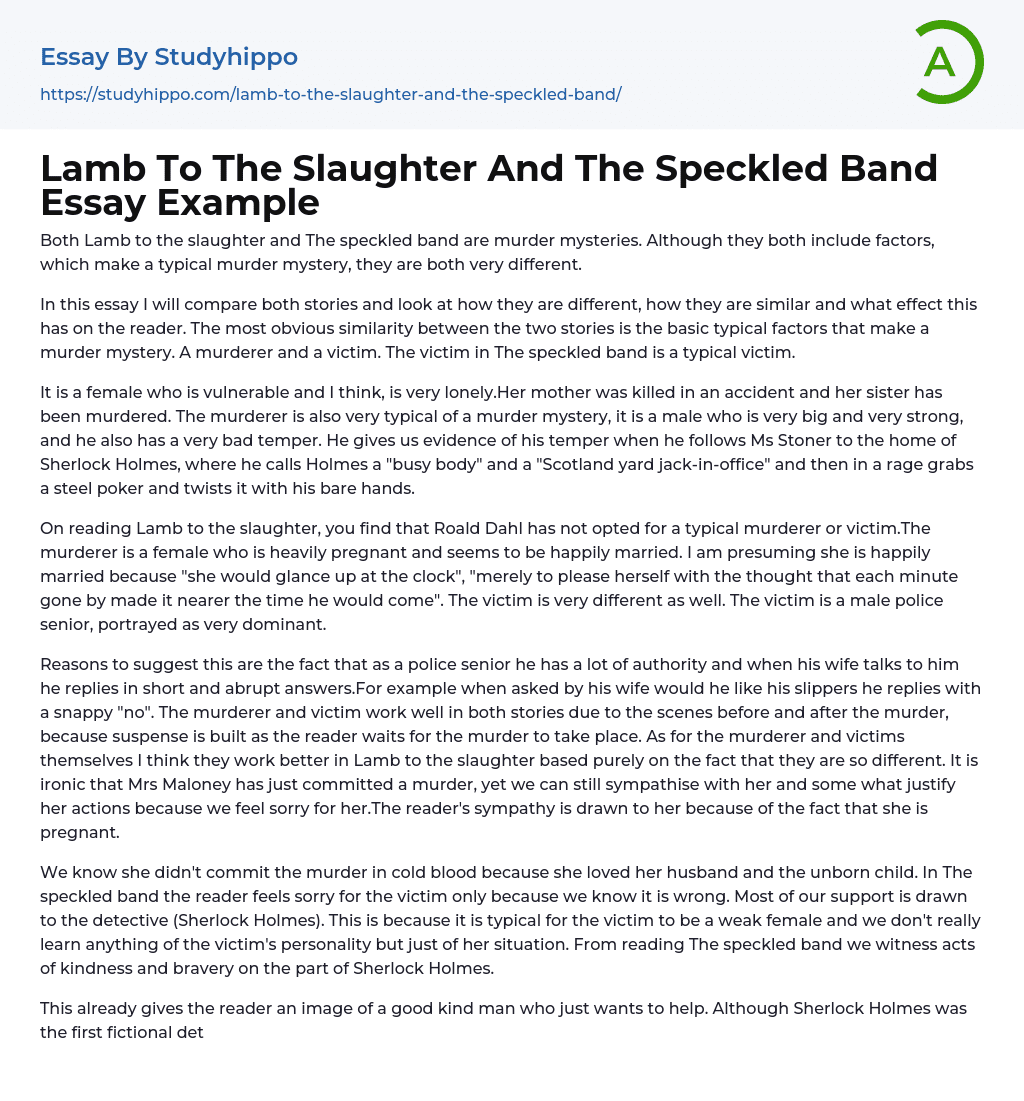 Lamb To The Slaughter And The Speckled Band Essay Example
