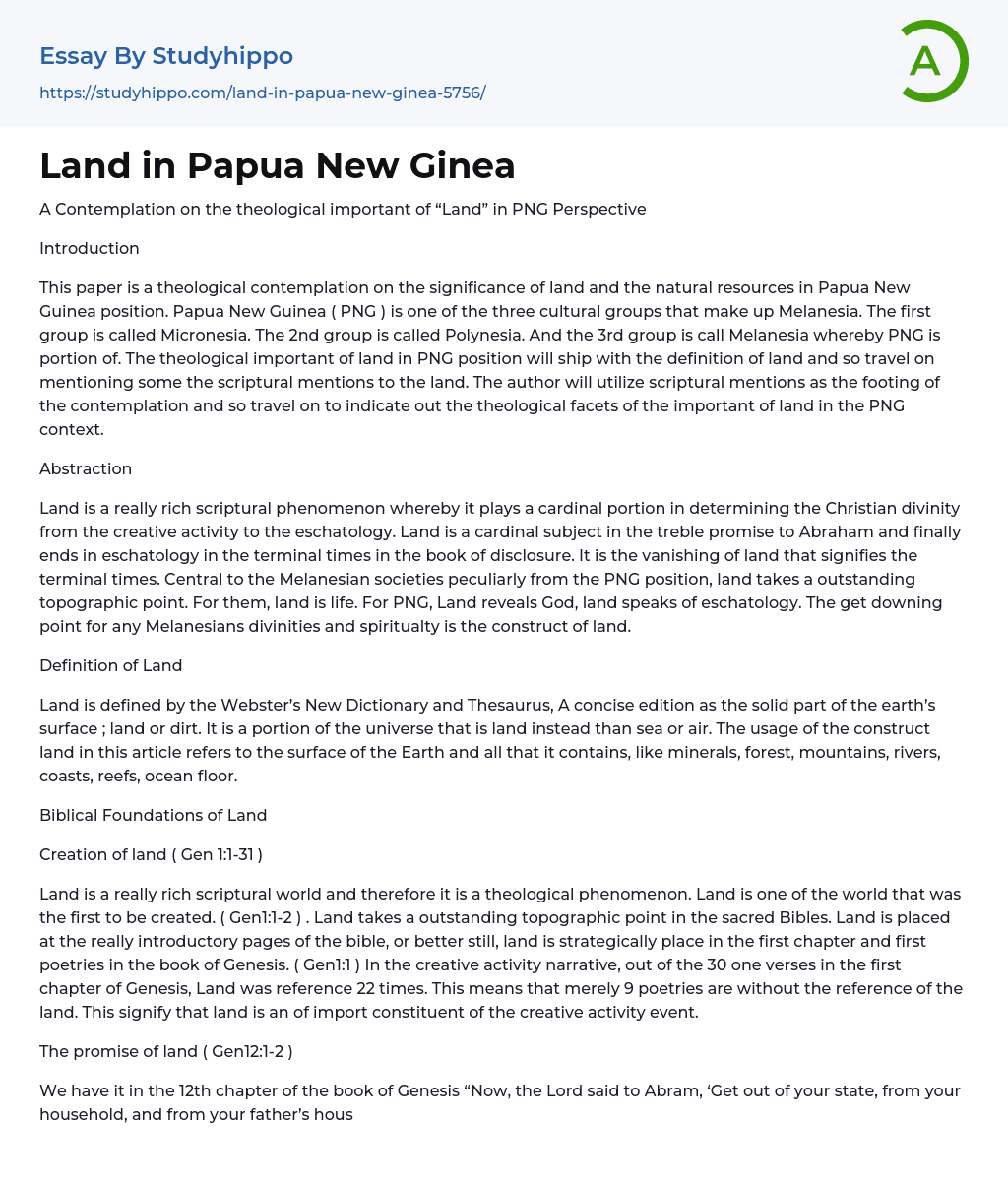 Land in Papua New Ginea Essay Example
