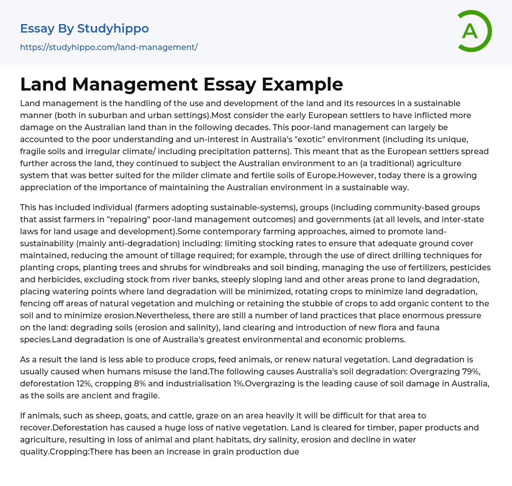 Land Management Essay Example