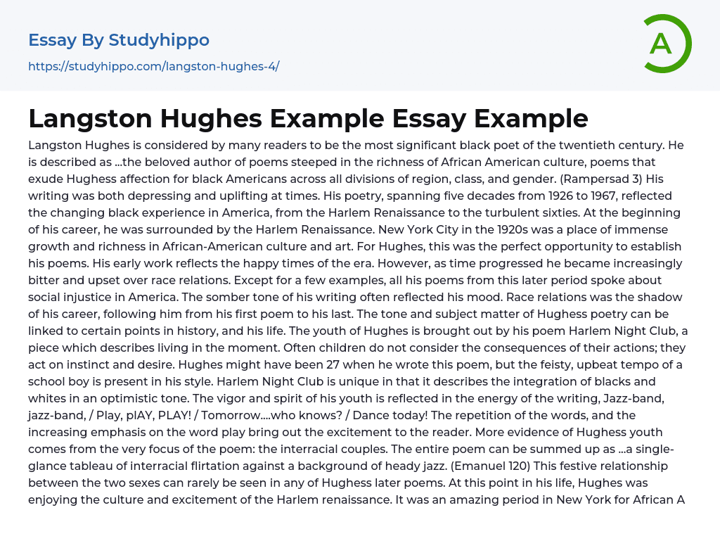 Langston Hughes Example Essay Example