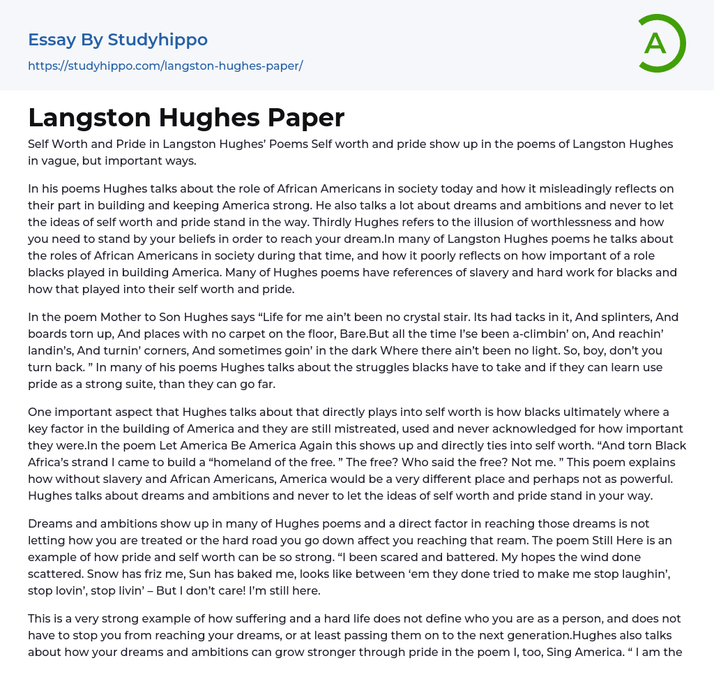 Langston Hughes Paper Essay Example