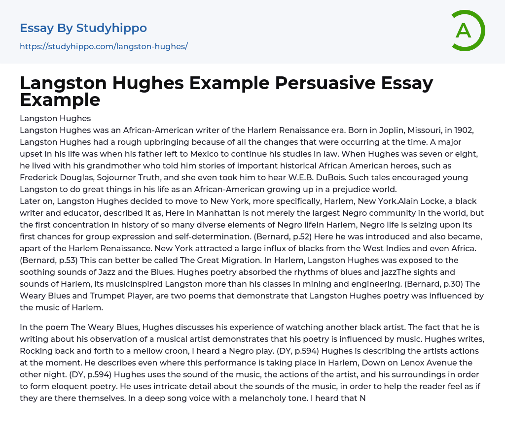 Langston Hughes Example Persuasive Essay Example