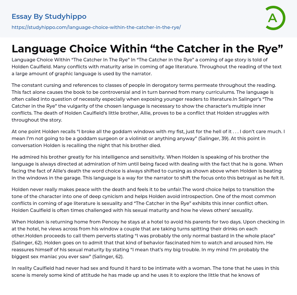 Language Choice Within “the Catcher in the Rye” Essay Example