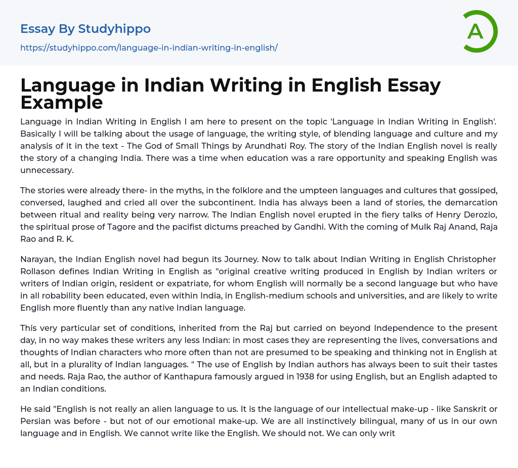 Language in Indian Writing in English Essay Example
