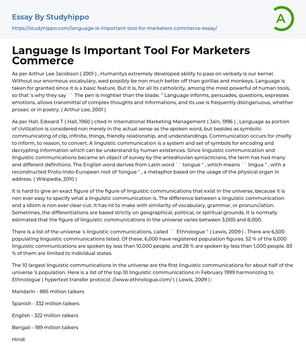 Language Is Important Tool For Marketers Commerce Essay Example