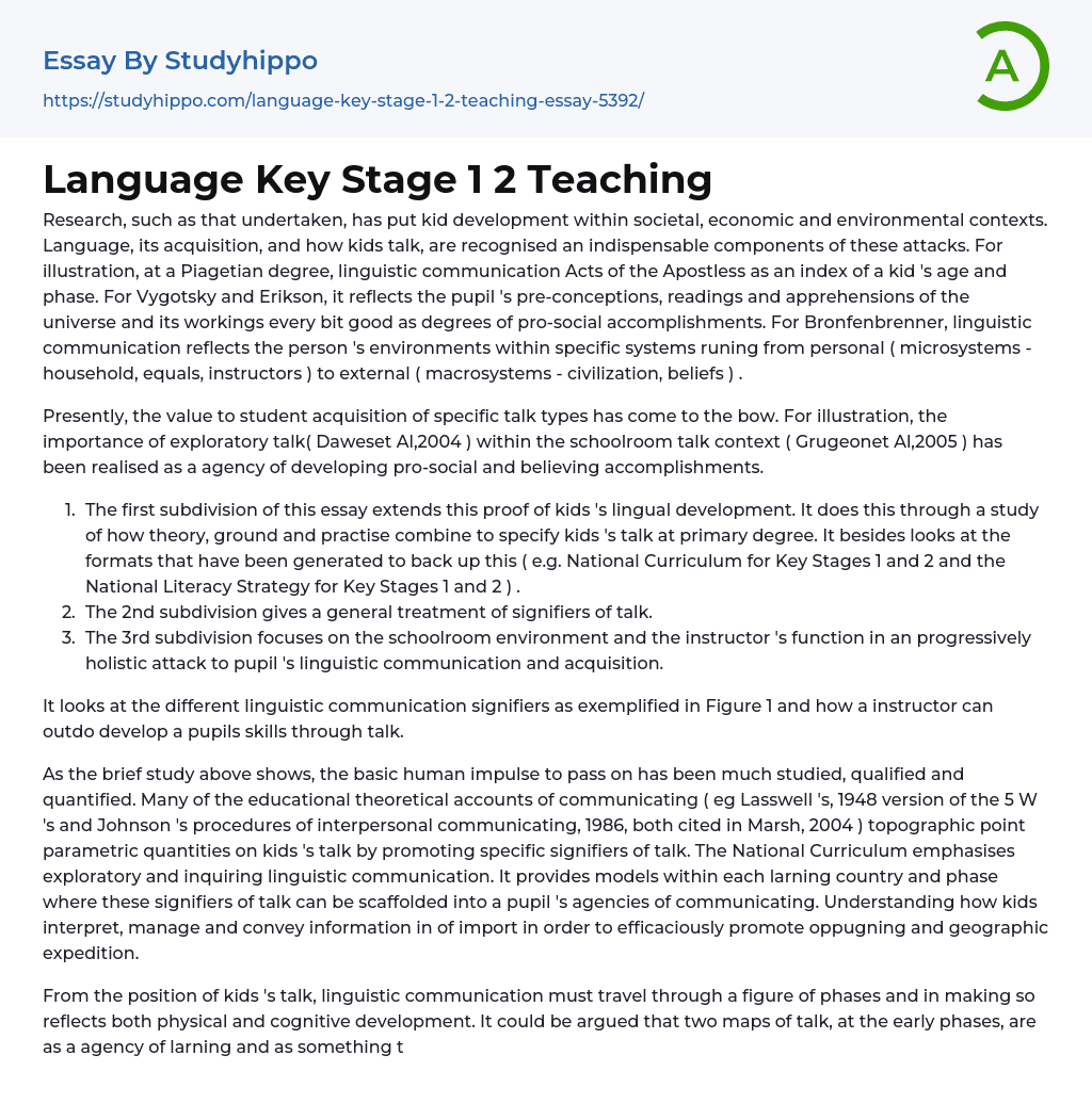 Language Key Stage 1 2 Teaching Essay Example