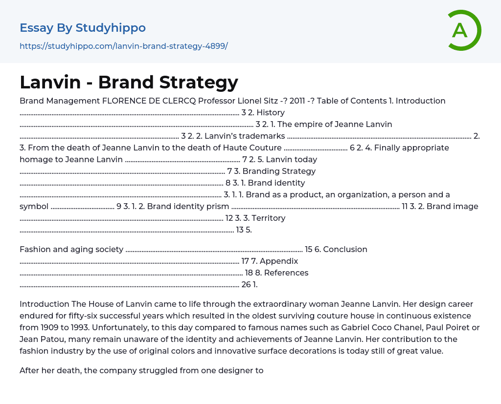 Lanvin – Brand Strategy Essay Example