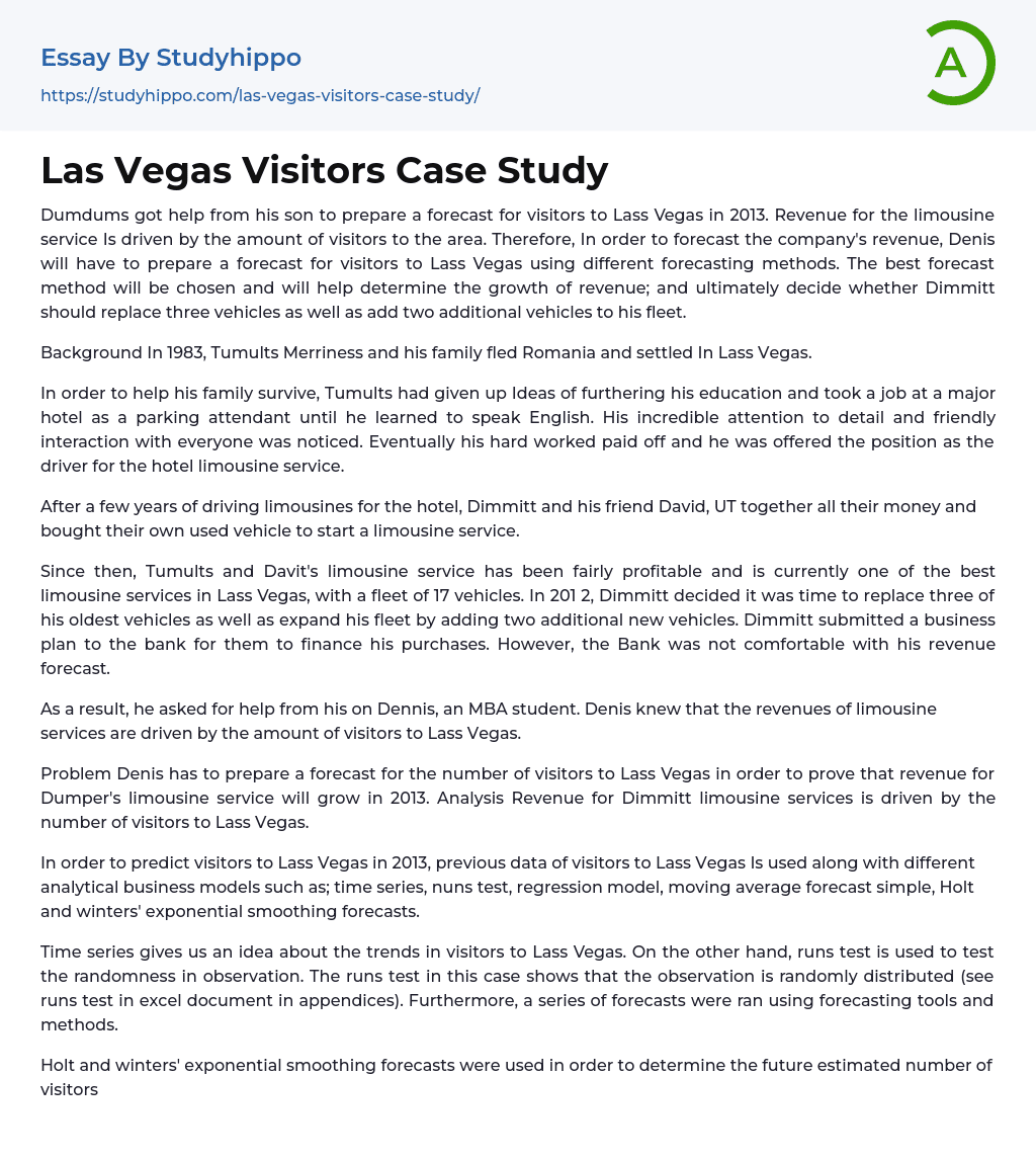 Las Vegas Visitors Case Study Essay Example