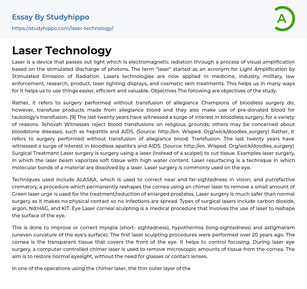 Laser Technology Essay Example