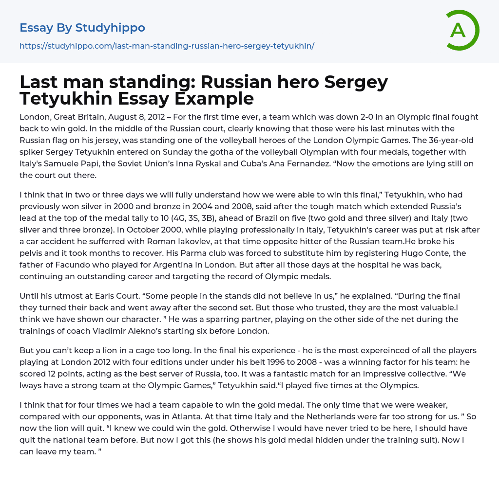 Last man standing: Russian hero Sergey Tetyukhin Essay Example
