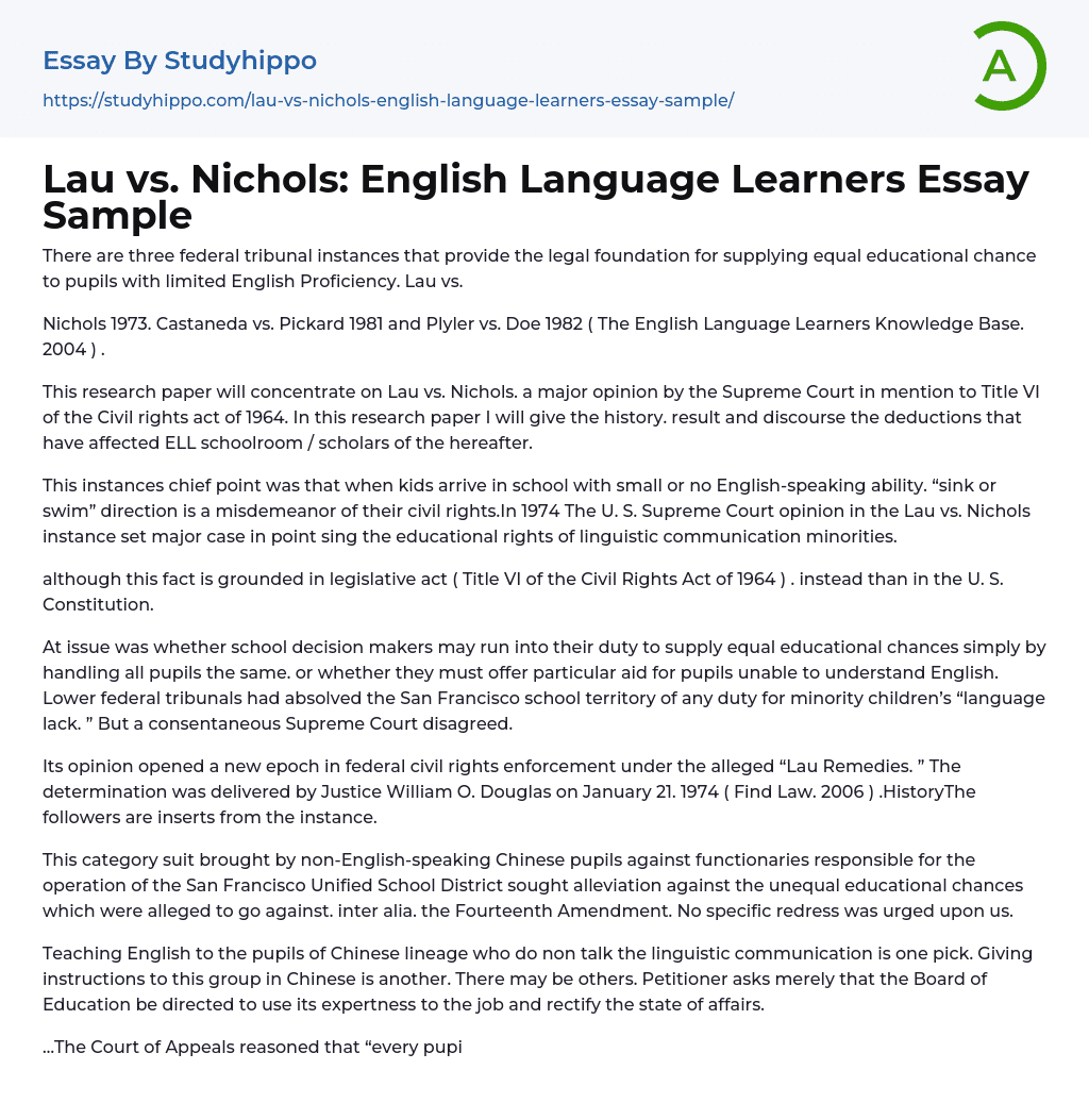 Lau vs. Nichols: English Language Learners Essay Sample