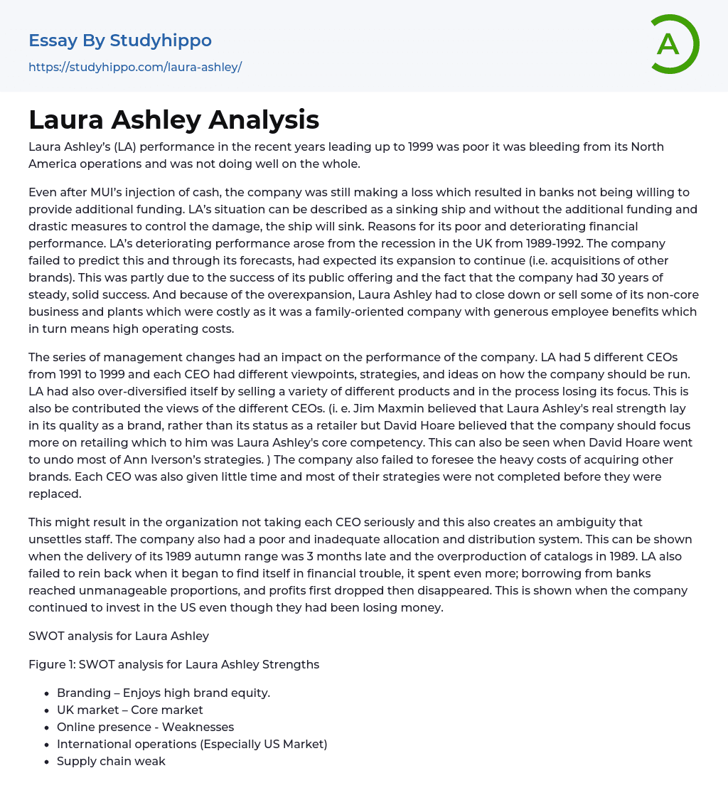 Laura Ashley Analysis Essay Example