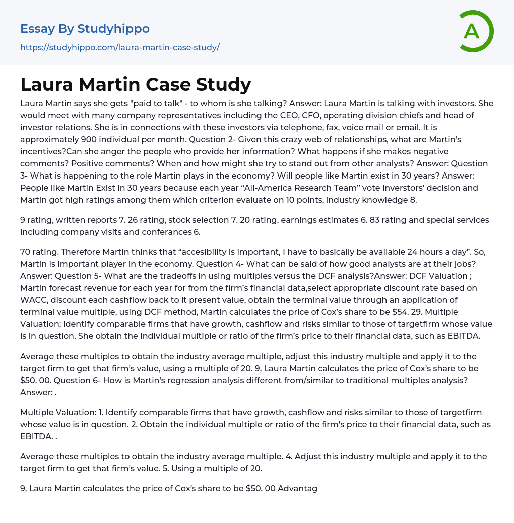 Laura Martin Case Study Essay Example
