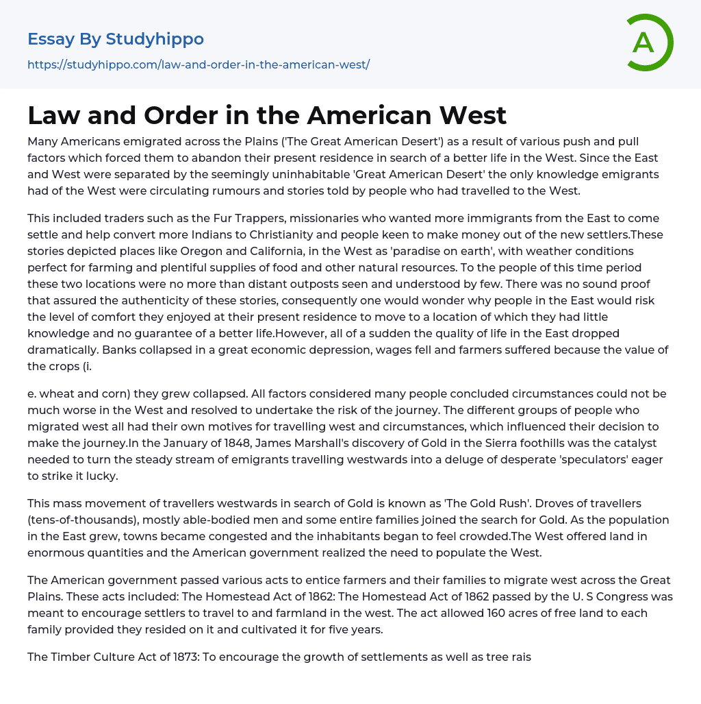 Law and Order in the American West Essay Example