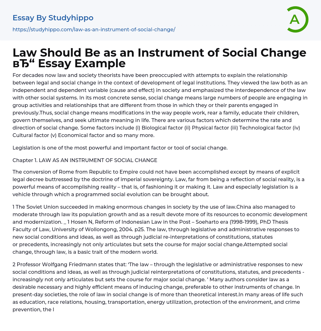 Law Should Be as an Instrument of Social Change Essay Example