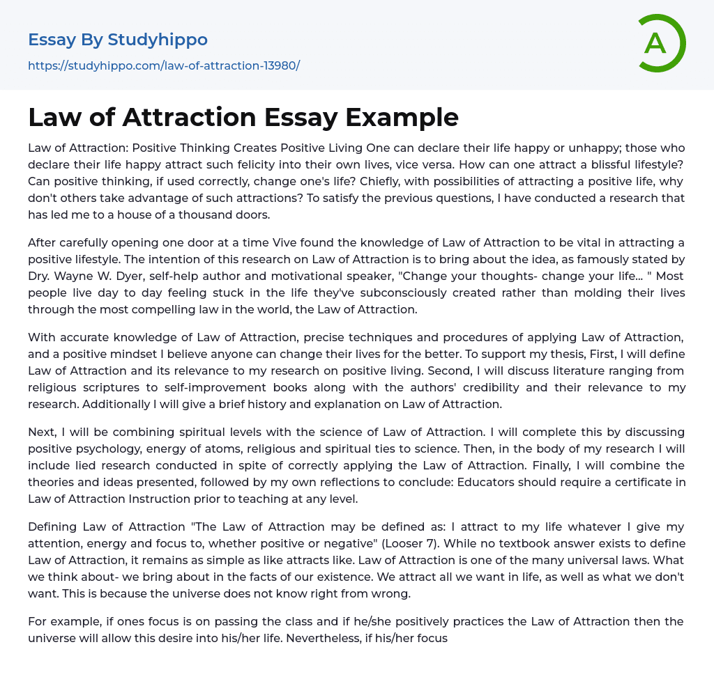 Law of Attraction Essay Example