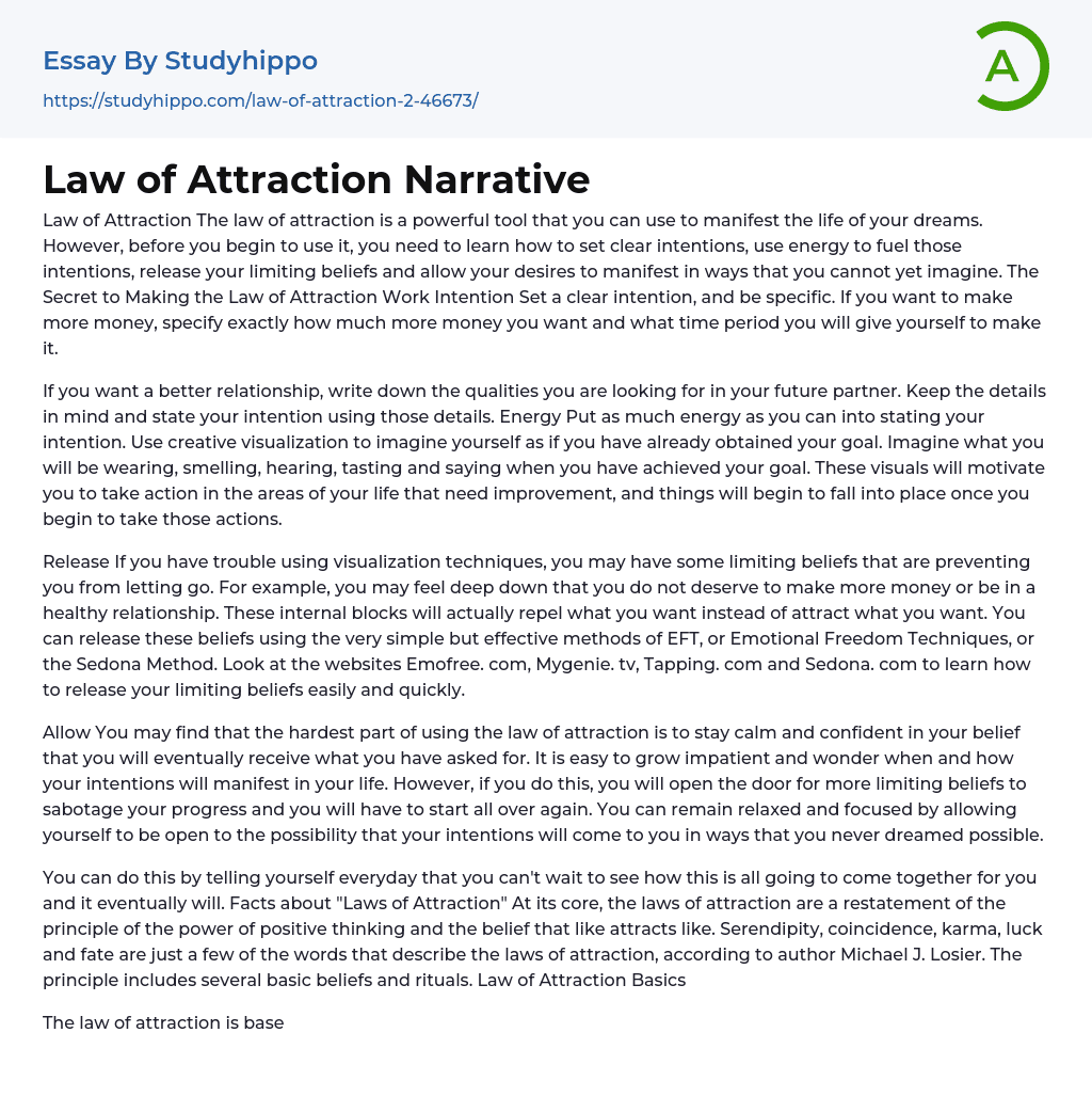 Law of Attraction Narrative Essay Example