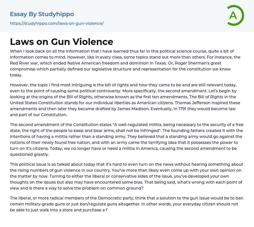 Laws on Gun Violence Essay Example