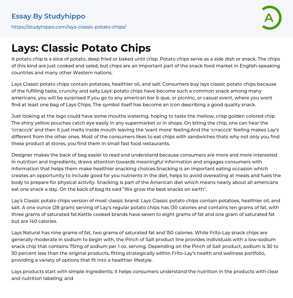 Lays: Classic Potato Chips Essay Example