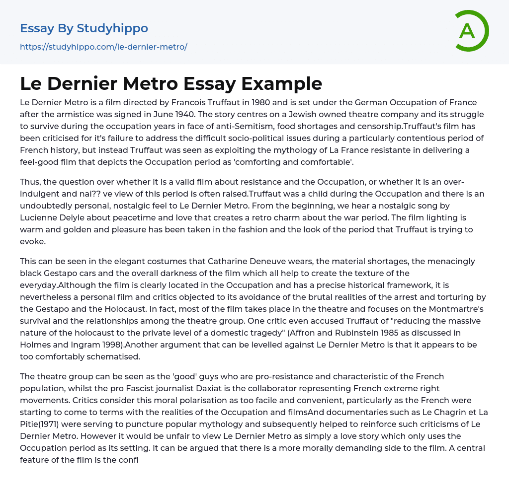 Le Dernier Metro Essay Example