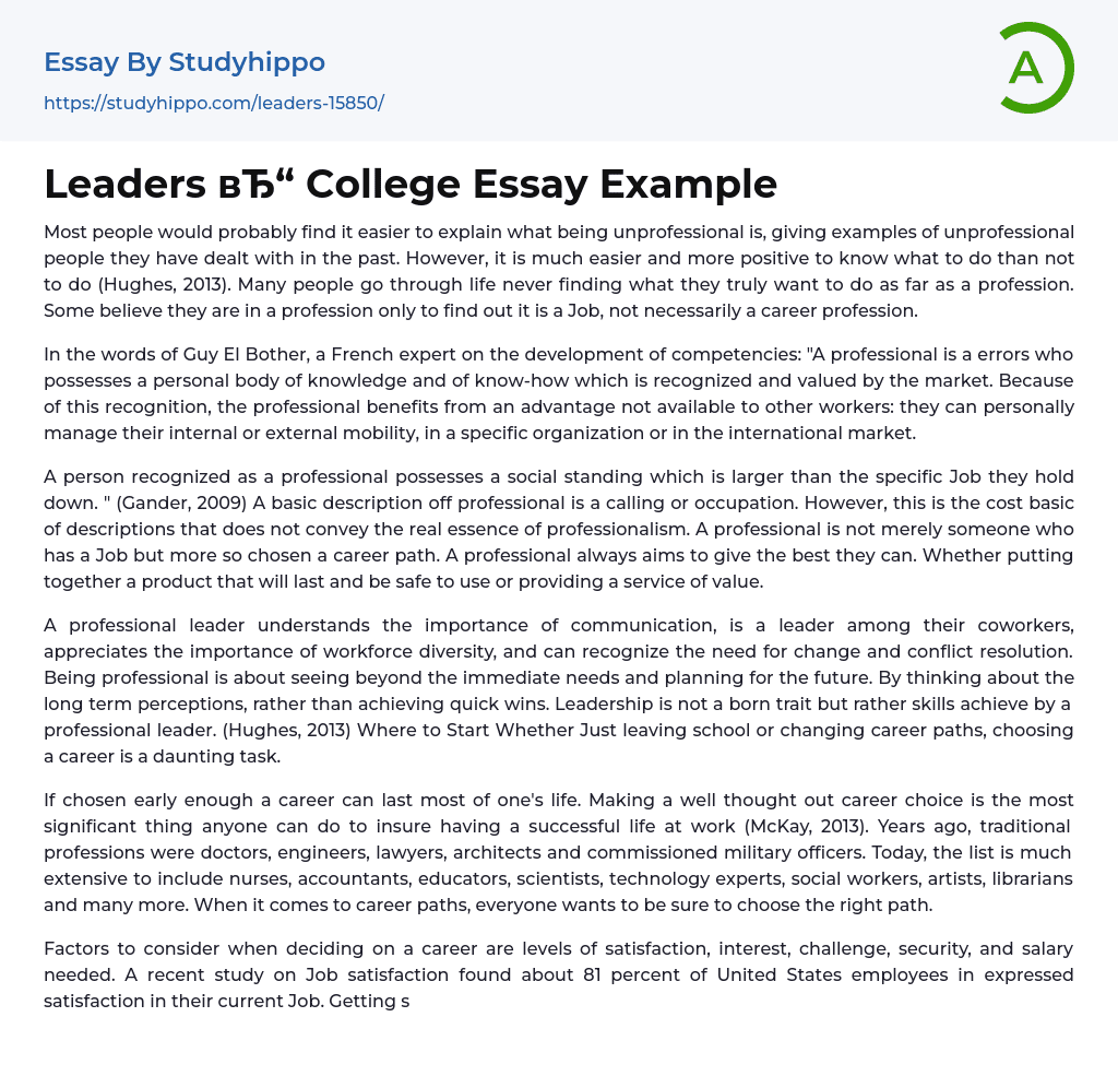Leaders College Essay Example