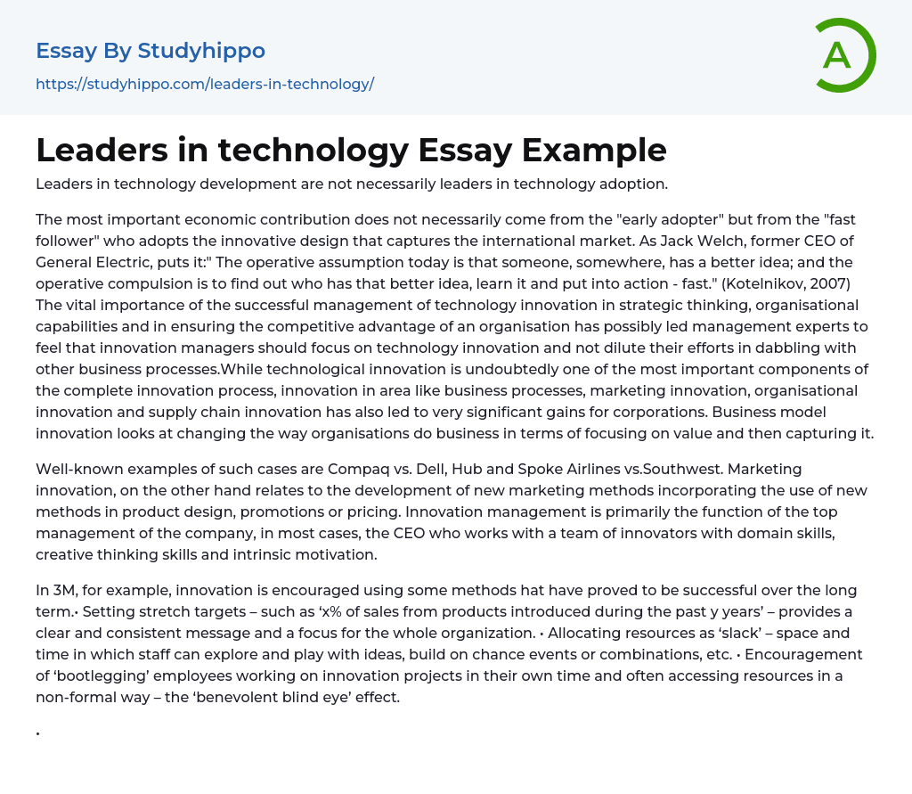 Leaders in technology Essay Example