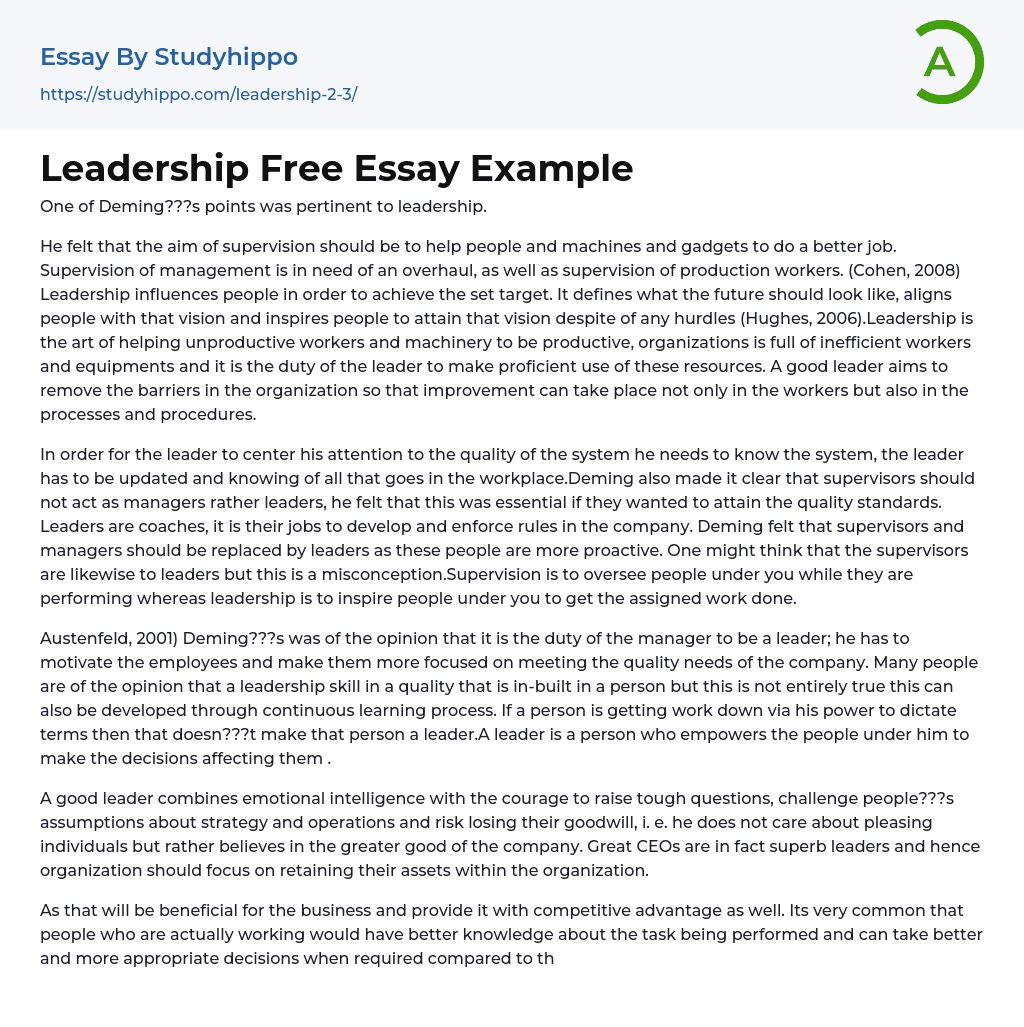 Leadership Free Essay Example
