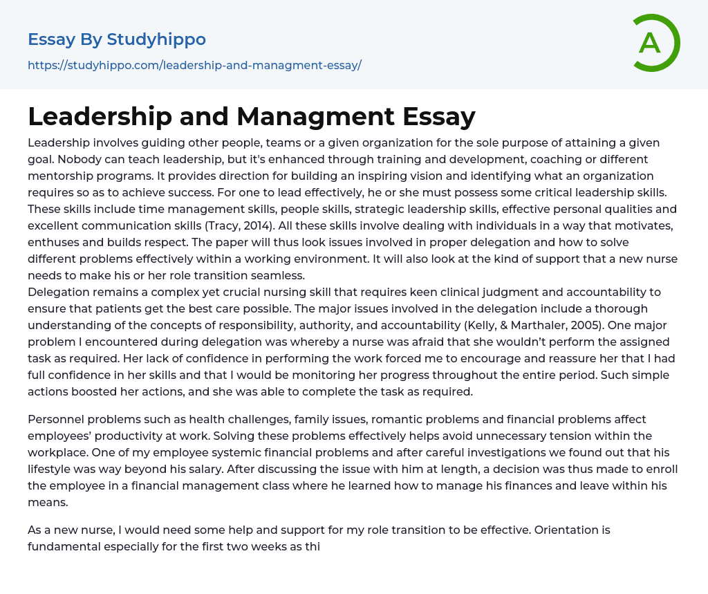 Leadership and Managment Essay