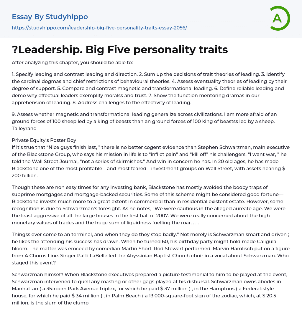 big five personality traits essay