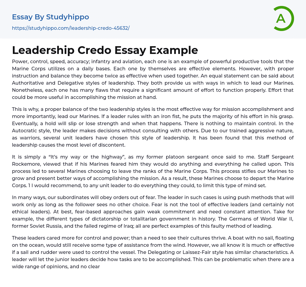Leadership Credo Essay Example