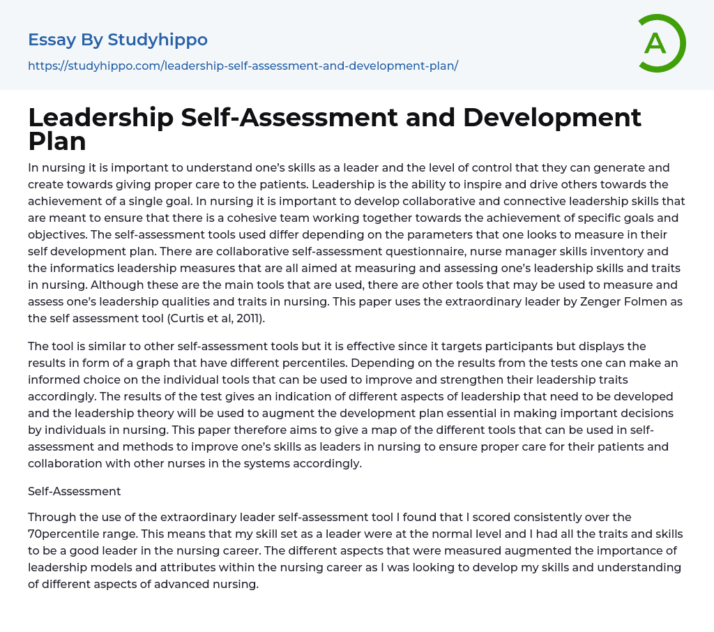 Leadership Self-Assessment and Development Plan Essay Example