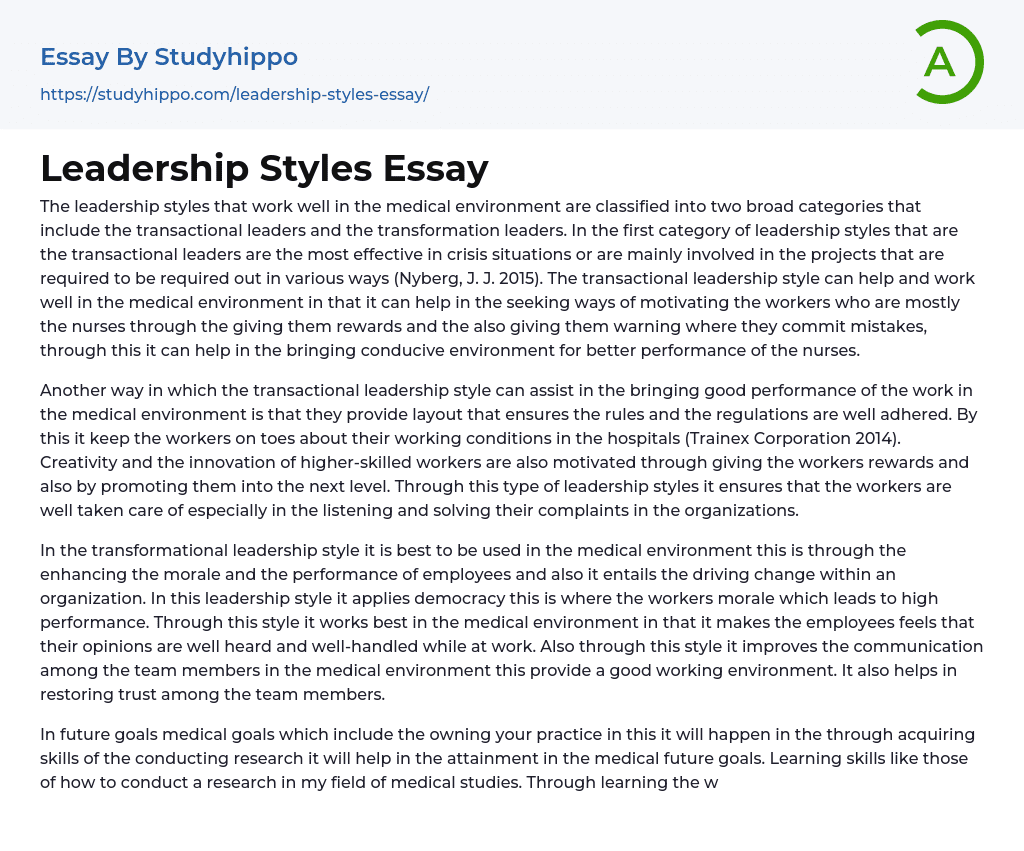 Leadership Styles Essay